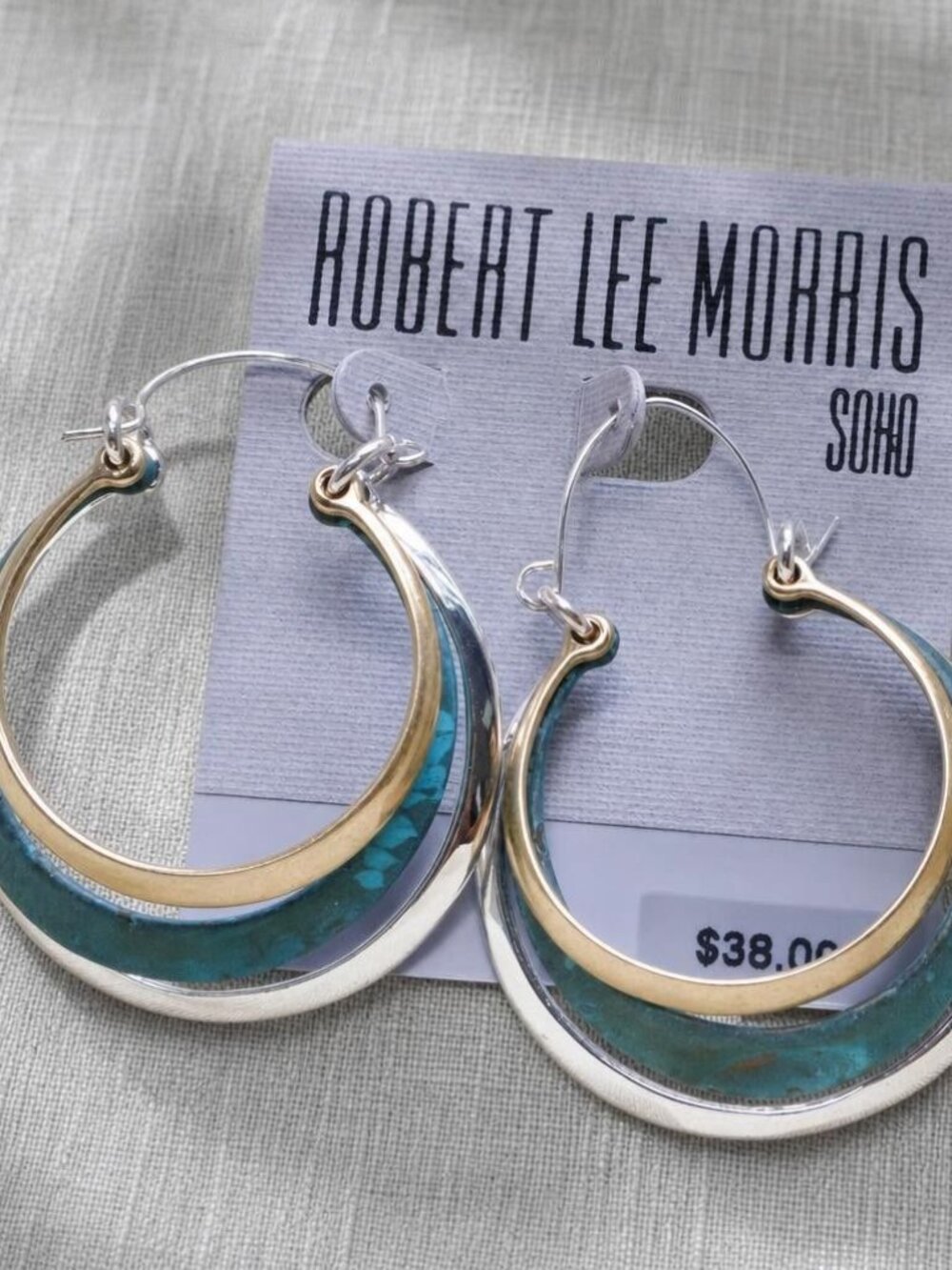 Robert Lee Morris Two Tone Green Hoop Earrings